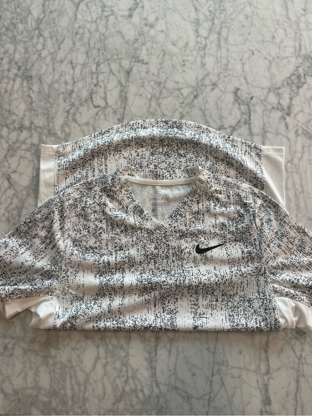 Nike White and Black Short Sleeve V-Neck Performance Tee